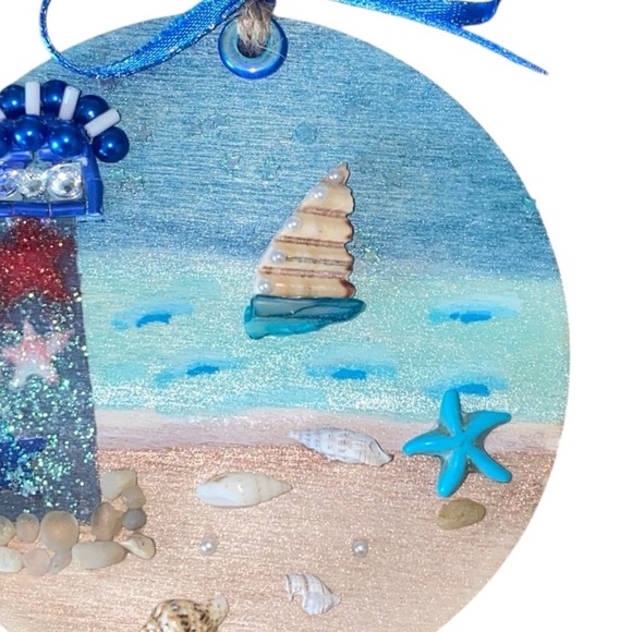Coastal Lighthouse Holiday Ornament - Blue and Red - Picture 8 of 12